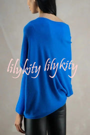 Solid Color Round Neck Long Sleeve Loose Knitted Sweater