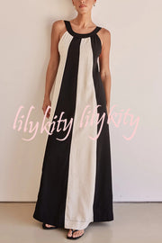 Day To Night Linen Blend Colorblock Wide Strap Maxi Dress