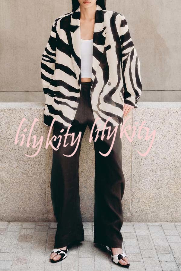 Breath of Freedom Animal Print Button Up Long Sleeve Lapel Loose Blazer
