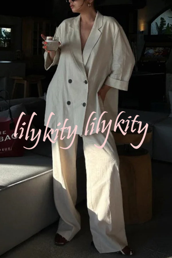 Fashionable Pleated Elastic Waist Tie Casual Pocket Wide-leg Pants