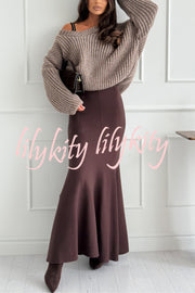 Caitlin Knit Stretch Fabric High Waist Fishtail Casual Maxi Skirt