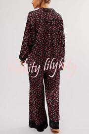 Unique Printed Lounge Long-sleeved Shirt and Elastic Waisted Baggy Pants Set