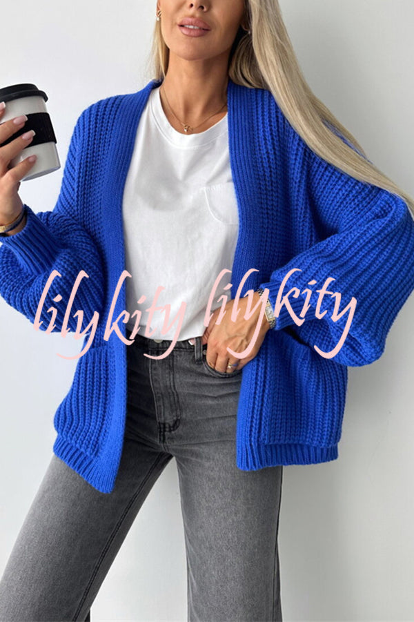 Solid Color V-neck Long-sleeved Casual Knitted Cardigan