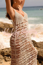 Sexy Sleeveless Sling Hollow Knit Cover-up Maxi Dress