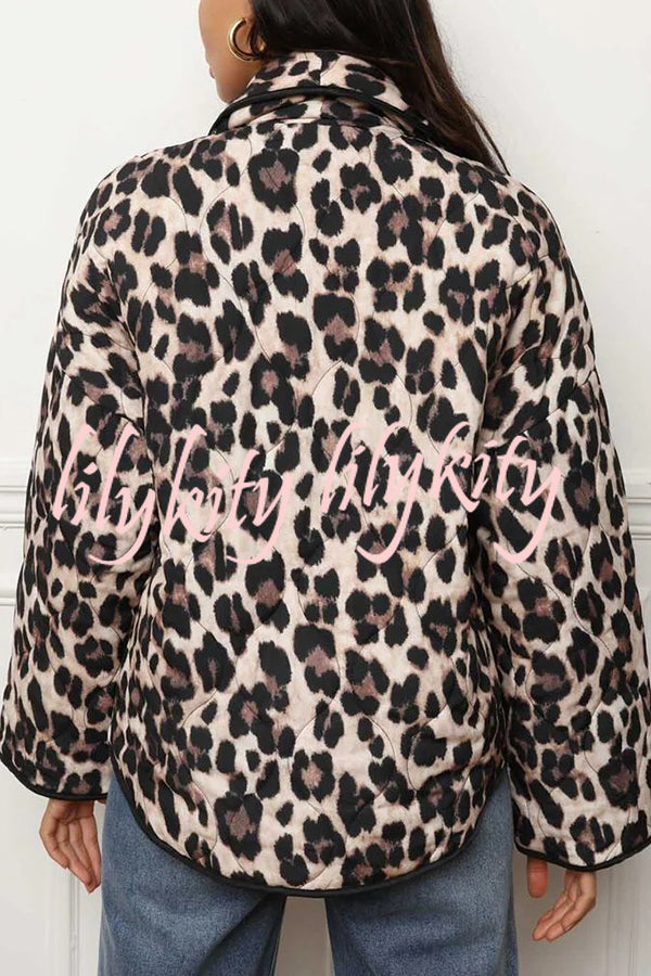 Leopard Print Loose Lapel Pocket Jacket