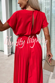 Ivy Cowl Neck Short Sleeve Belt Pleated Loose Wide Leg Jumpsuit