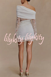 Fashion Lace Panel Long Sleeve Slim Fit Knit Mini Dress