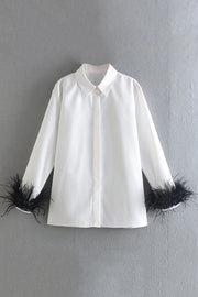 Fashionable Feather Long-sleeved Casual Loose Shirt