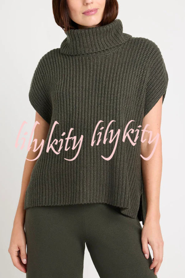 Comfortable and Luxe Knit TurtleNeck Cap Sleeves Lightweight Sweater