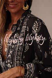 Unique Print Long-Sleeved Button-Up Elegant Shirt