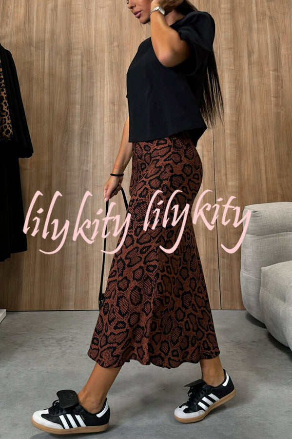 Breezy Composure Unique Print High Rise Elastic Waist Midi Skirt