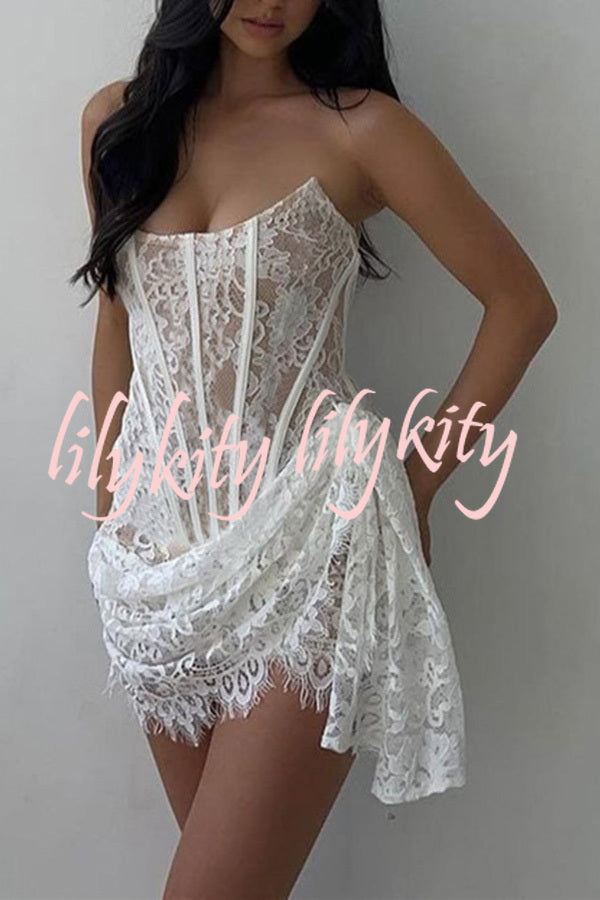Amazing Lace Mesh Off Shoulder Slightly See Through Slim Fit Mini Dress