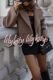 Fashionable British Lapel Long Sleeve Crop Jacket