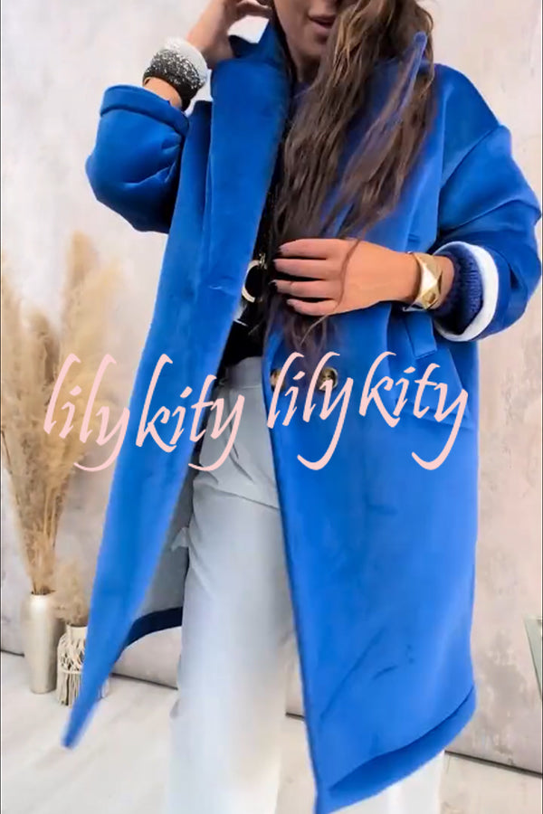 A Pleasant Winter Button Up Long Sleeve Pocket Lapel Loose Midi Jacket