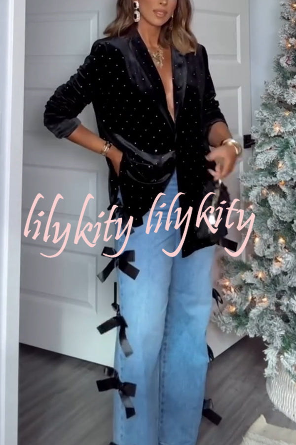 Runway Muse Denim High Rise Bow Trim Pocketed Wide Leg Jeans