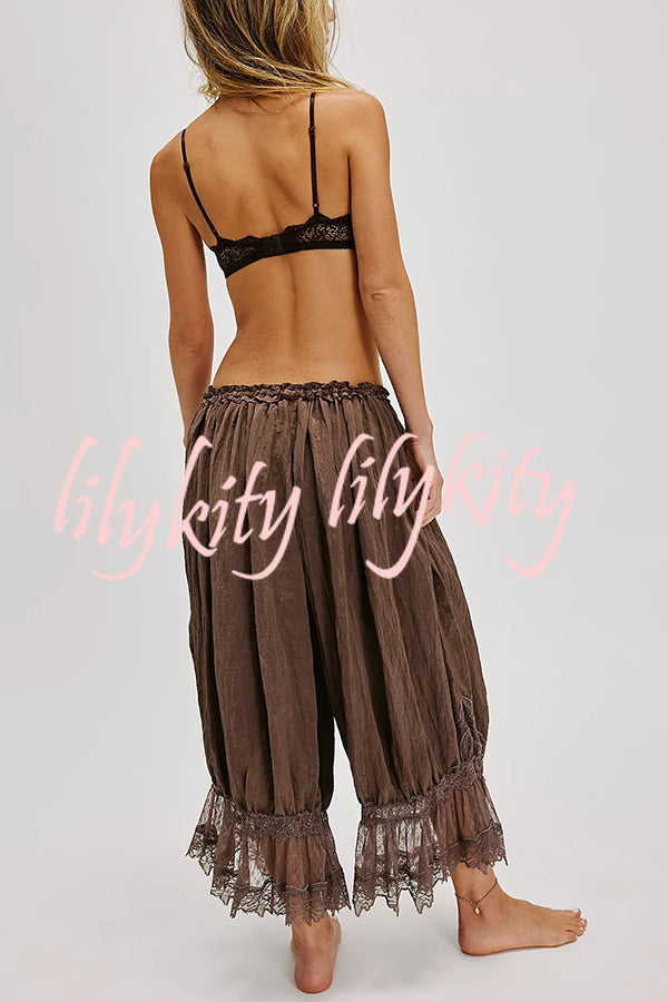 Pastoral Style Elastic Waist Lace Hem Bloomer Pants