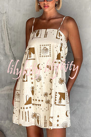 Fashionable Graffiti Printed Halter Backless Loose Mini Dress