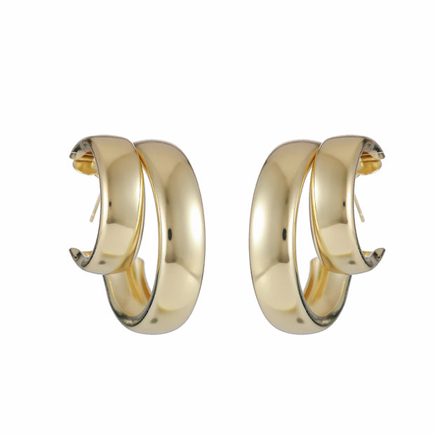 Exaggerated Double Hoop Metal C-Shape Earrings