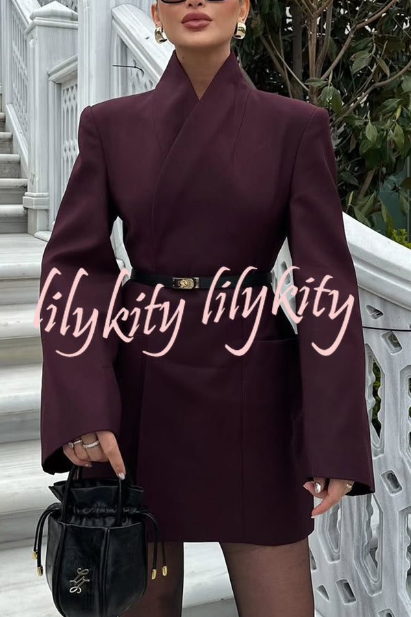 Solid Color Lapel Long Sleeve Casual Pocket Long Blazer
