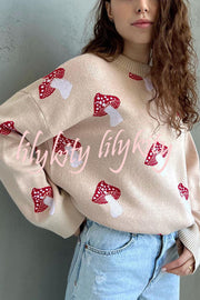 Mushroom Pattern Casual Loose Round Neck Knitted Sweater