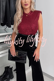 Perfect Party Style Sequin Velvet Patchwork Backless Flare Stretch Jumpsuit