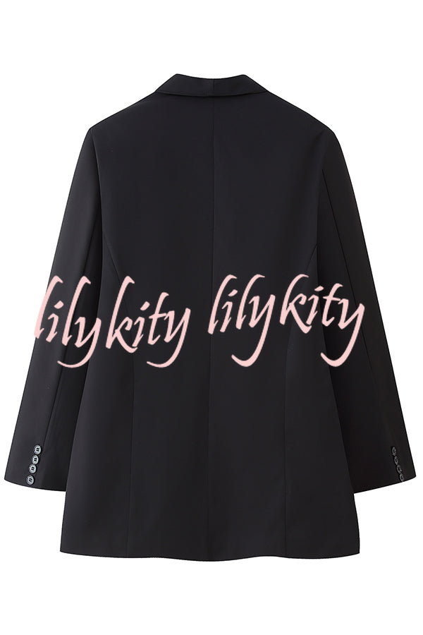 Solid Color Lapel Long Sleeve Casual Pocket Long Blazer