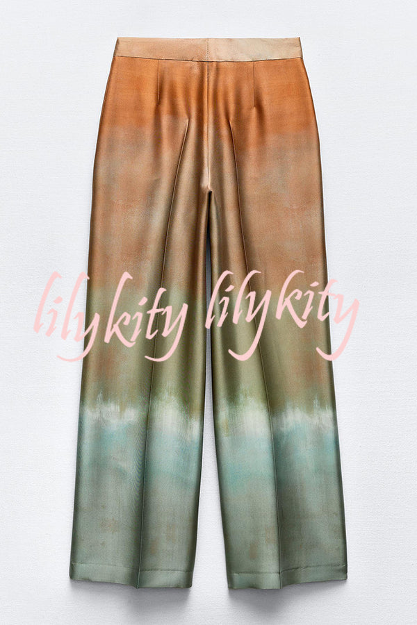 Fashion Gradient Print Casual Pocket Straight Pants