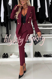 Feeling of Confidence Metal Button Long Sleeve Lapel Blazer