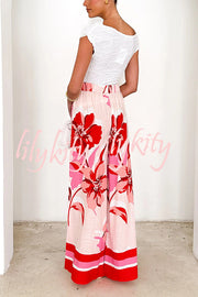 Floral Print Elastic Waist Casual Wide Leg Pants