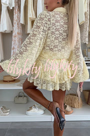 Nicola Lace Long Balloon Sleeve Blouse and Elastic Waist Layered Skort Set