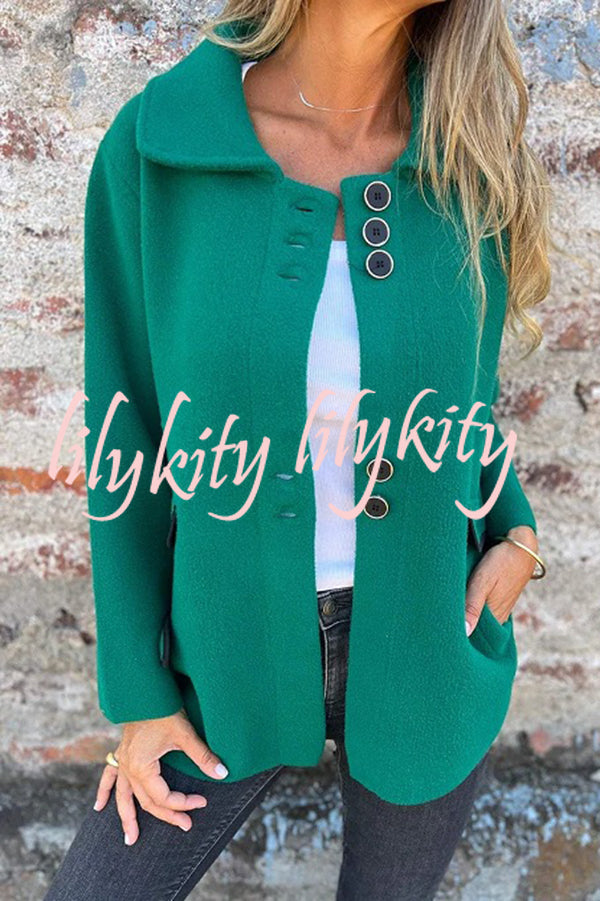 Solid Color Lapel Long Sleeve Button Loose Coat