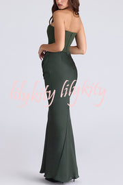 Attend The Gala Strapless Corset Satin Ruched Hip Drape Maxi Dress
