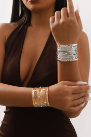 Sweet and Cool Punk Style Wide Metal Brushed Line Open Bracelet