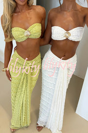Fashion Metal Shell Embellished Sexy Bandeau and Elastic Tie Maxi Skirt Set