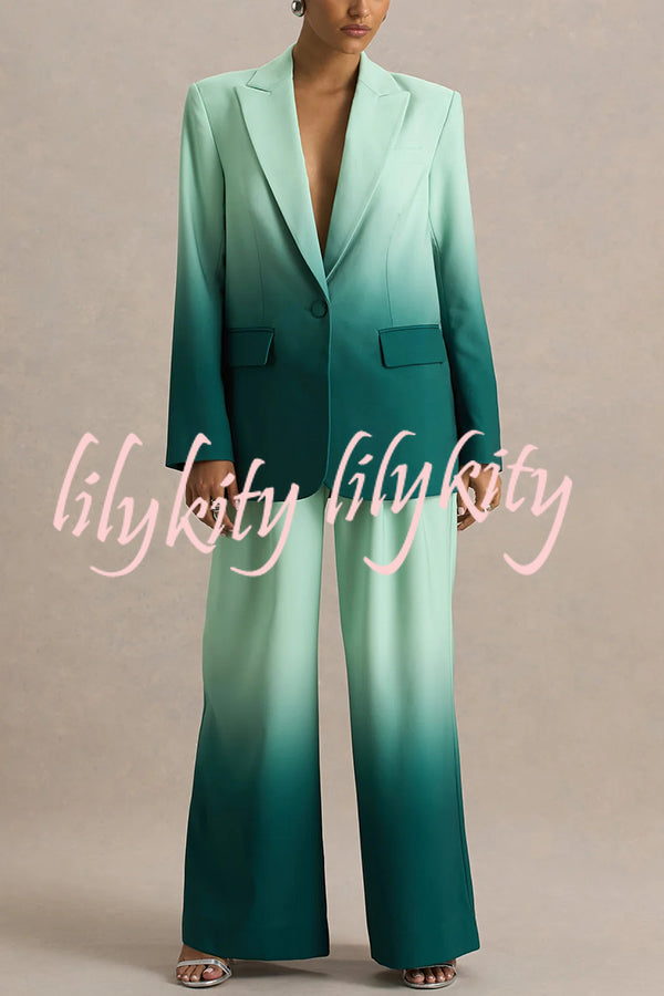 Enya Ombre Print Elastic Waist Pocketed Wide Leg Pants
