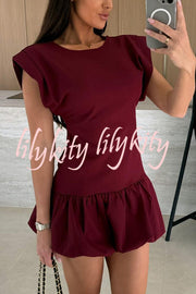Solid Color Round Neck Sleeveless Ruffle Fitted Mini Dress