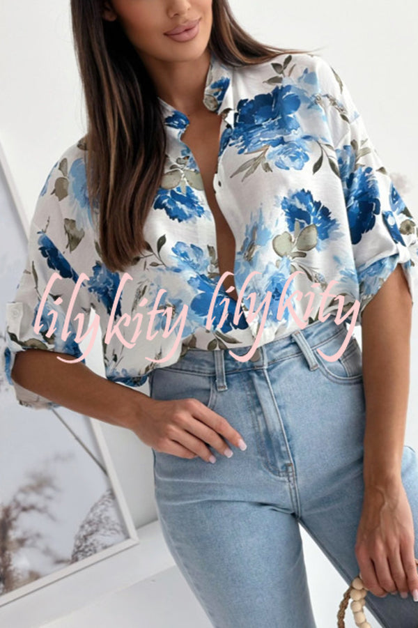 Stylish Floral Print Casual Shirt Top