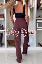 Fashion Lace Panel Long-sleeved Crop Top and Elastic Waist Tie Pocket Casual Pants Set