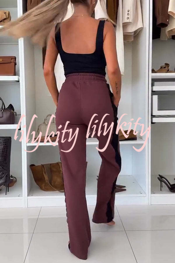 Fashion Lace Panel Long-sleeved Crop Top and Elastic Waist Tie Pocket Casual Pants Set