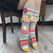 Floral Geometric Pattern Knitted Floor Socks