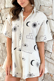 Sunshine Days Unique Print Button Loose Shirt Romper