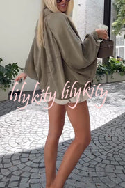 Fashion Lapel Loose Puff Long Sleeve Casual Zipper Jacket