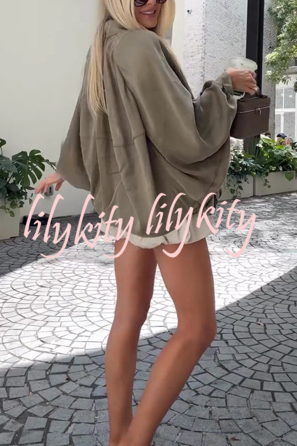 Fashion Lapel Loose Puff Long Sleeve Casual Zipper Jacket
