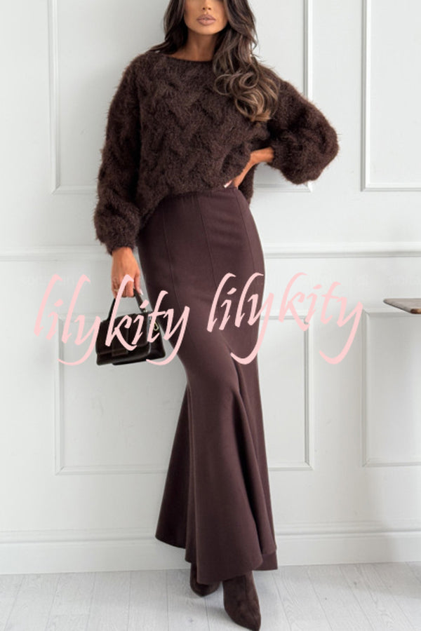 Caitlin Knit Stretch Fabric High Waist Fishtail Casual Maxi Skirt