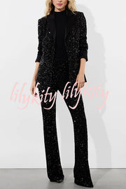 Sparkle Season Sequin High Rise Elastic Waist Stretch Flare Party Pants