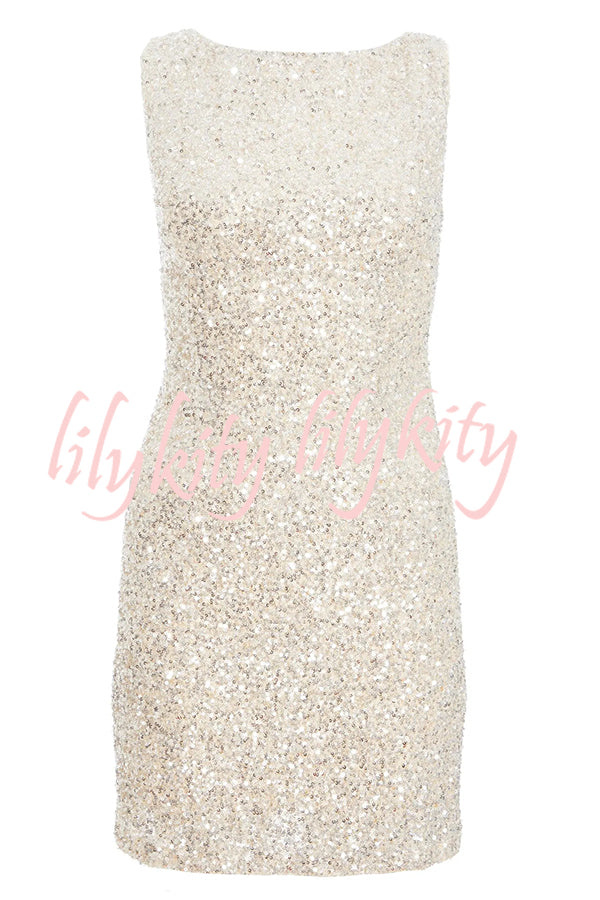 Party Time Starts Sequin Back Velevt Bow Detail Stretch Mini Dress