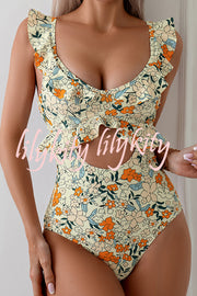 Floral Print Ruffled Stretch One-piece Swimsuit