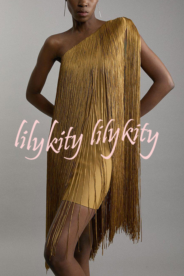 Fashion One-shoulder Slim-fit Elegant Tassel Mini Dress