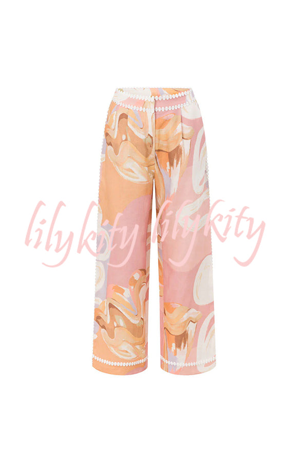 European Summer Linen Blend Ric Rac Trims High Rise Pocket Loose Pants
