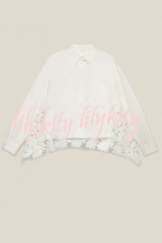 Daisy Long Sleeve Back Crochet Floral Lace A-line Blouse